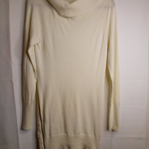 Guess Sweater Tunic Women L Long Sleeve Cowl Neck Zip Sides Off White - Picture 2 of 16